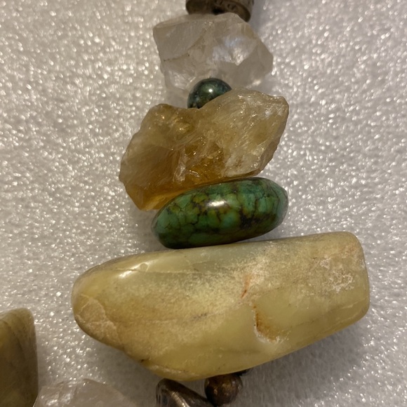 Amazing Natural Stone & Silver Statement Necklace - Yellow Opal, Citrine, Quartz - Picture 7 of 16